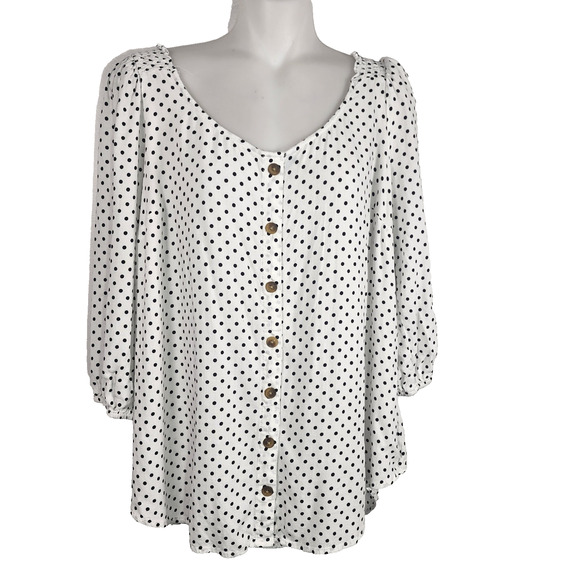 torrid Tops - Torrid Womens Top White Black Polka Dot Button Front Puff Sleeve Scoop Neck 1X